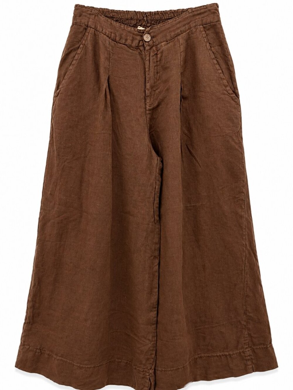 Puro Lino Brown Linen Wide Leg Pants Size Small Made in Italy Boho Distressed Eu